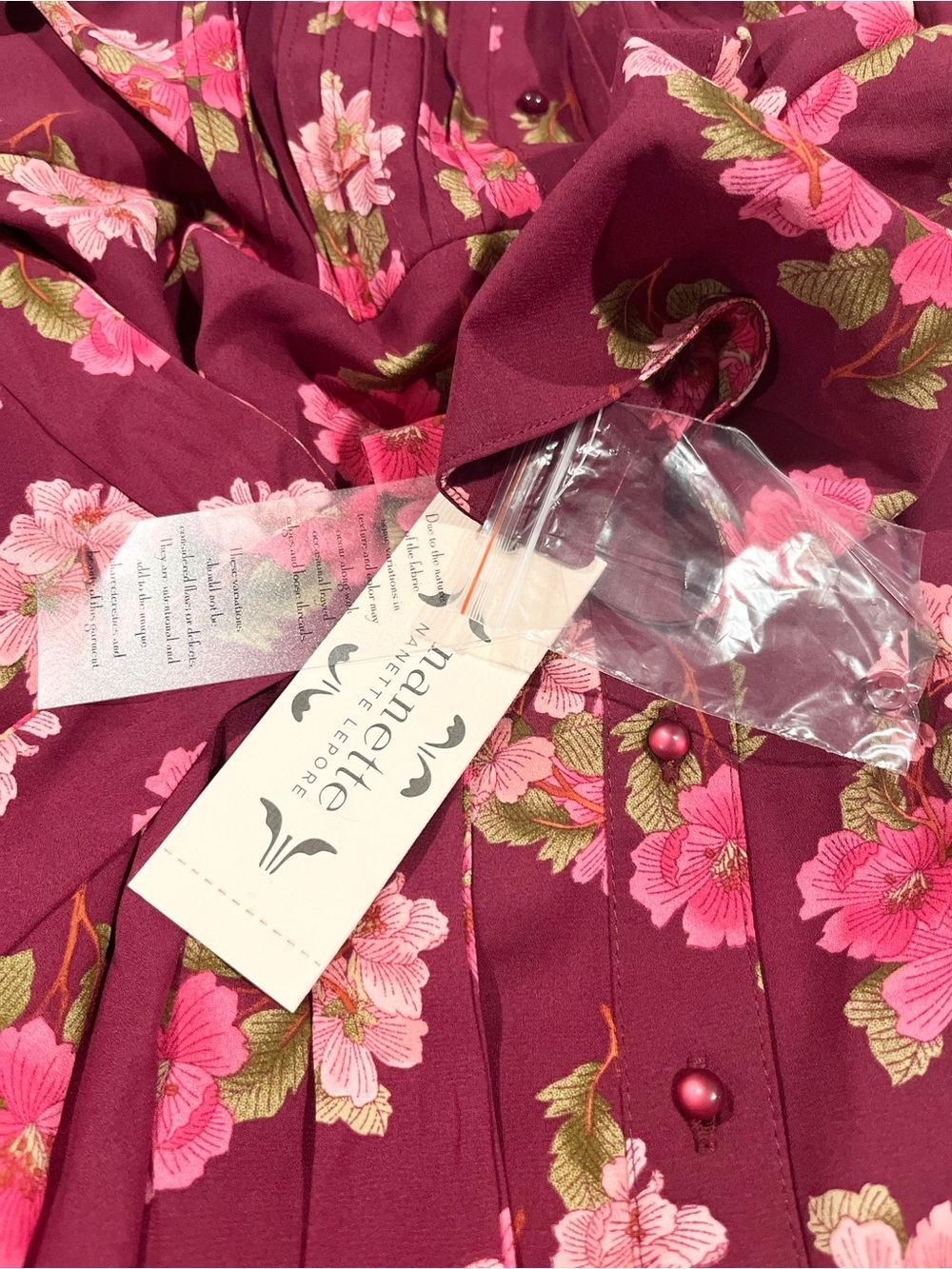NWT Pink Floral Shirt Dress Nanette Lepore Sangria Pink Tie Belt Size 12 - Picture 14 of 15